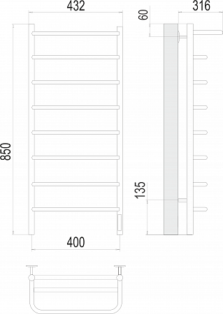 Полка П8 400х850 Электро (quick touch) Полотенцесушитель  TERMINUS Липецк - фото 3