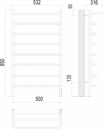 Полка П8 500х850 Электро (quick touch) Полотенцесушитель  TERMINUS Липецк - фото 3