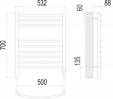 Классик П9 500х700 электро (sensor quick touch)  Полотенцесушитель TERMINUS Липецк - фото 3