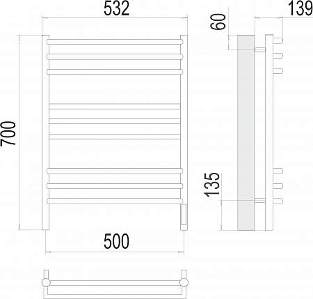 Прато П9 500х700 электро (sensor quick touch) Полотенцесушитель  TERMINUS Липецк - фото 3