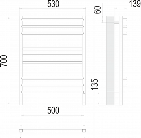 Соренто П9 500х700 электро (sensor quick touch) Полотенцесушитель  TERMINUS Липецк - фото 3