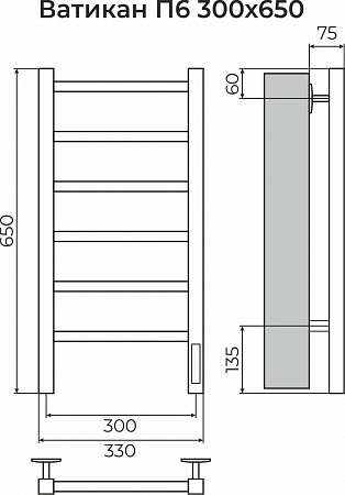 Ватикан П6 300х650 Электро (quick touch) Полотенцесушитель TERMINUS Липецк - фото 3